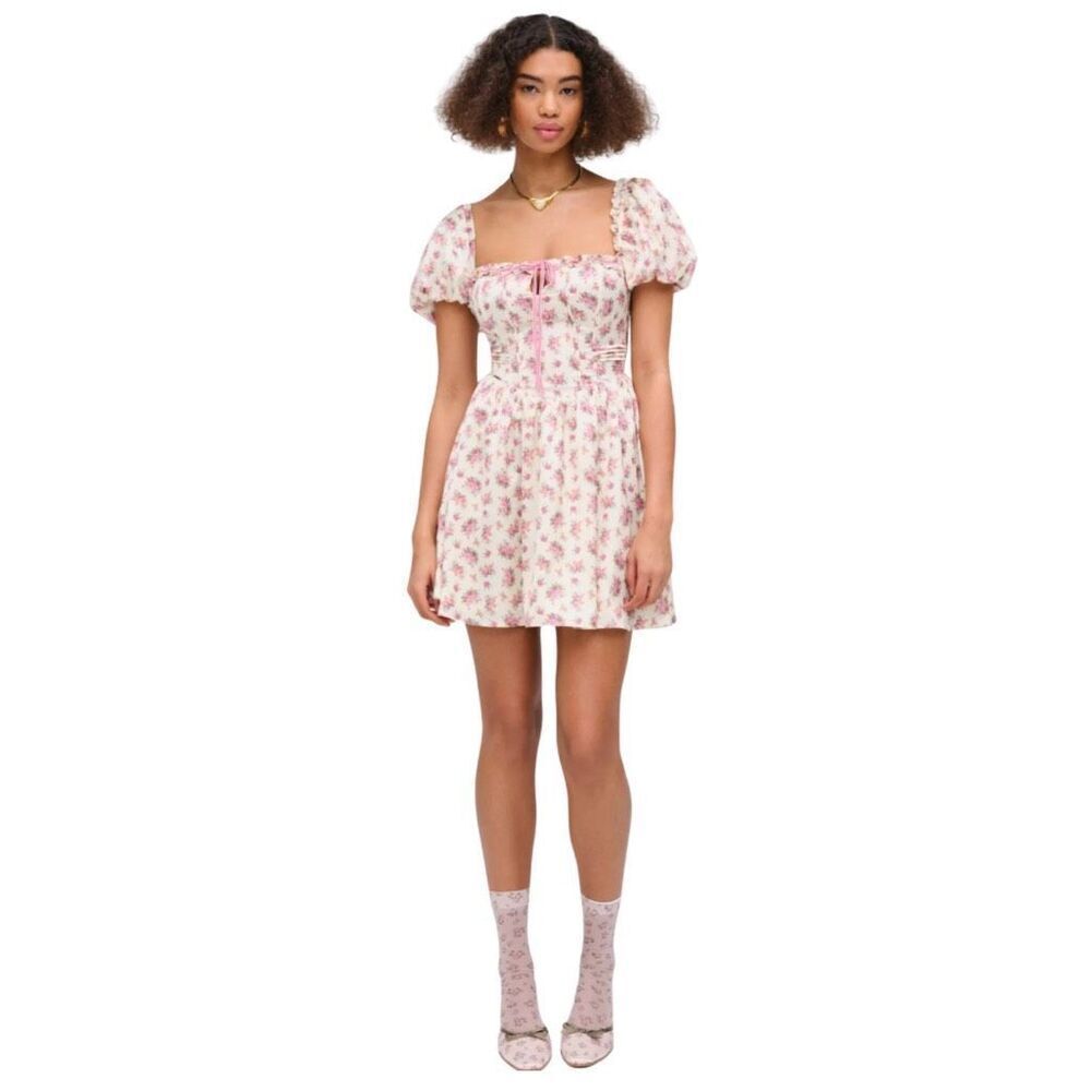 For Love & Lemons Etienne Mini Dress Medium Floral Coquette Corset Puff NWT - Picture 3 of 9